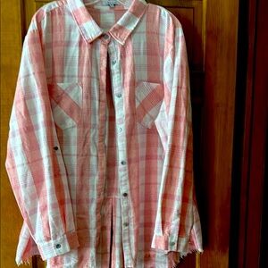Plaid Button-Up Shirt - Pink and White, 3/4 sleeve button up, never worn
